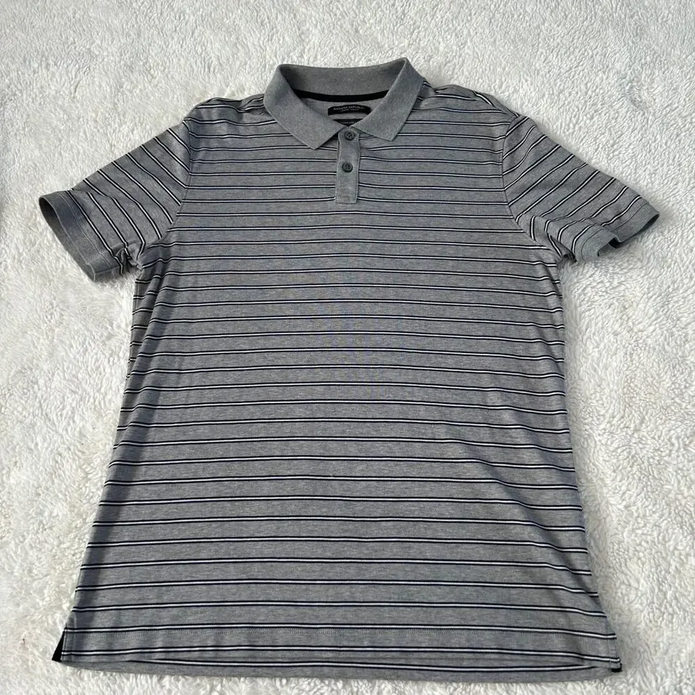 Banana Republic Mens Luxury Grey Strip Touch Polo Sz L Preppy College Casual